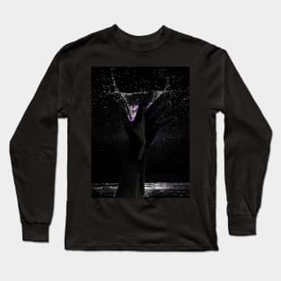 Digital collage and special processing. Hand reaching stars. Monster or great friend. White and black. Long Sleeve T-Shirt